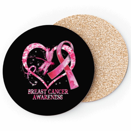 In October We Wear Pink Breast Cancer Dragonfly Coasters