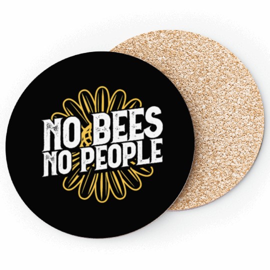 No Bees No People Graphic Design A Bee A Yellow Fl Coasters
