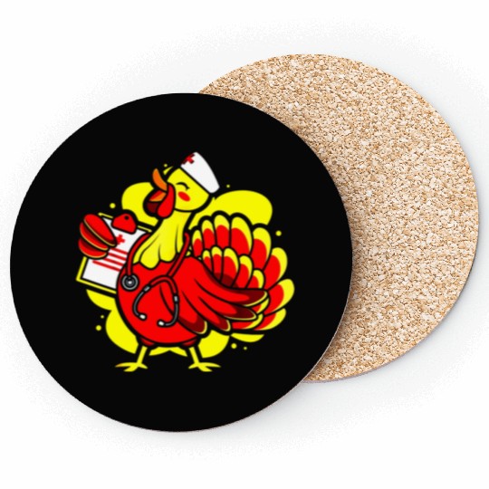 Turkey Medical Farmer Doctor Thanksgiving Holiday Coasters