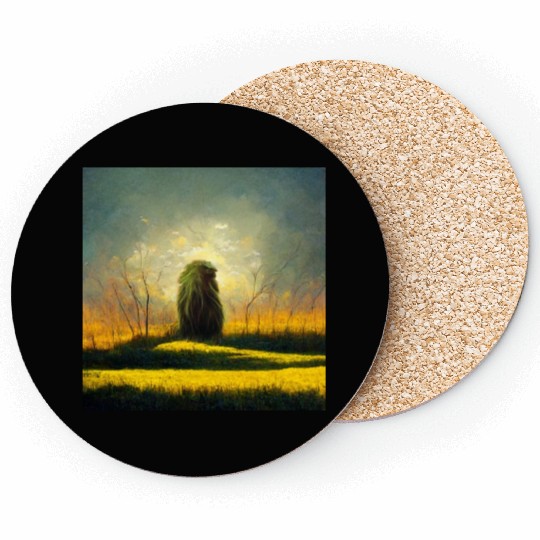 Lion meditate on sunrise, painting Coasters