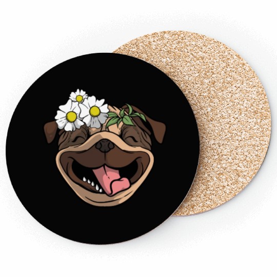Dog Pug Flower Coasters