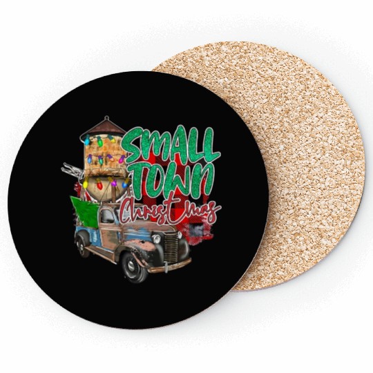 Country Farmer Life Small Town Christmas Red Coasters