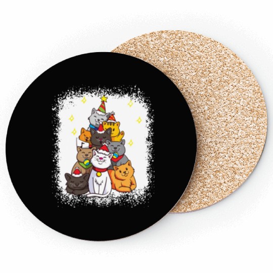 Funny Cats Christmas Tree Ornament Catmas Decor Coasters