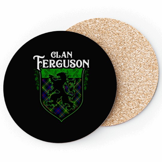 Clan Ferguson Scottish Tartan Rampant Lion Celtic Coasters