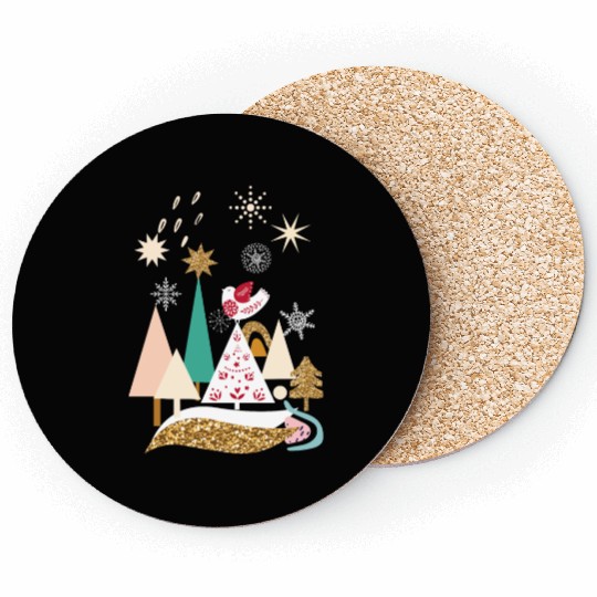 Christmas Winter Scandinavian Trees Snow Coasters