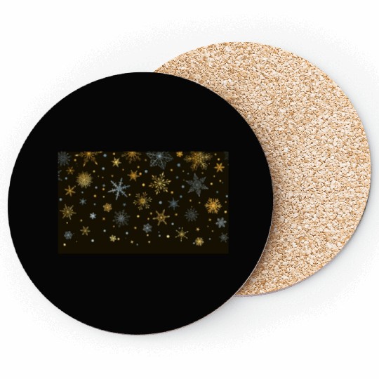 Elegant Snowflakes Black Gold Silver Coasters