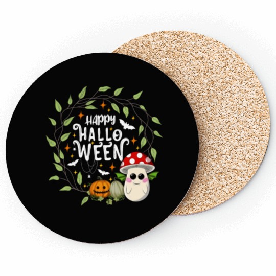 Bat Toadstool Mushroom - Happy Halloween Coasters