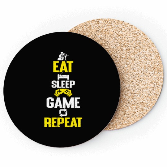 Eat sleep game repeat design funny gaming meme Coasters