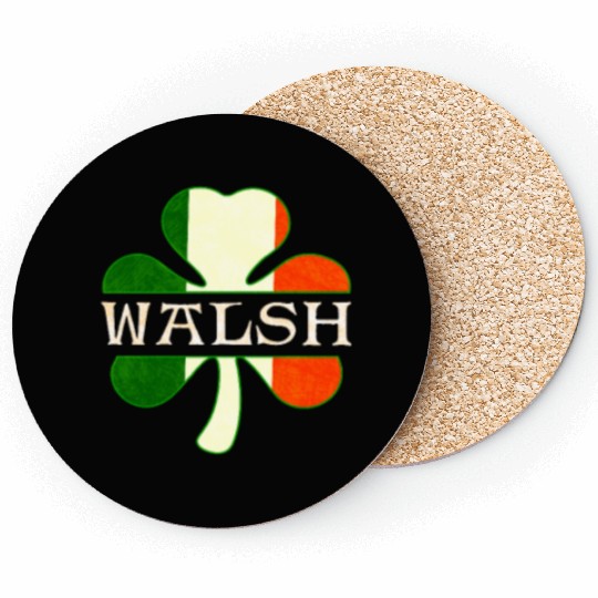 Walsh Irish Surname Ireland Flag Shamrock Coasters