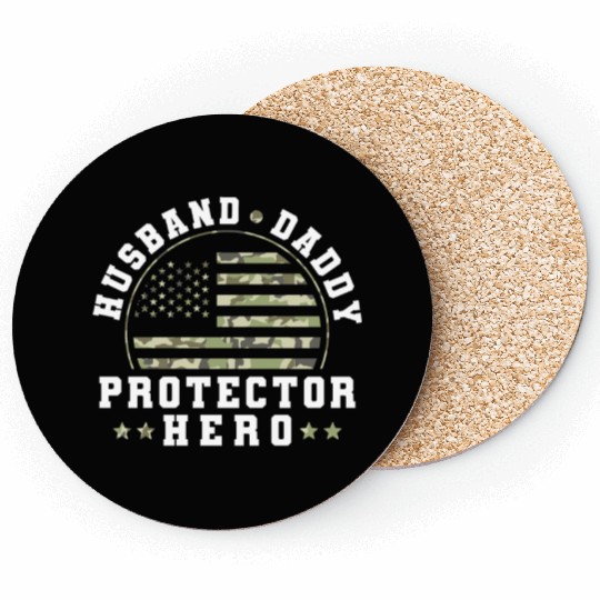 Husband Daddy Protector Hero US Army Veteran Coasters