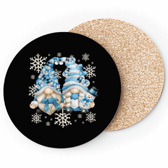 Funny Snowman Gnomies With Snowflakes Cute Winter Coasters