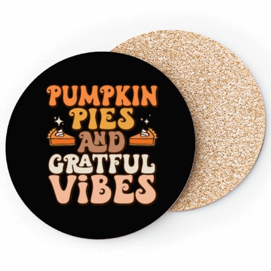 Retro Pumpkin Pies Grateful Vibes Thanksgiving Coasters