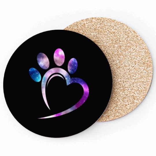 Galaxy Cat Paw Heart Cat Lover Coasters