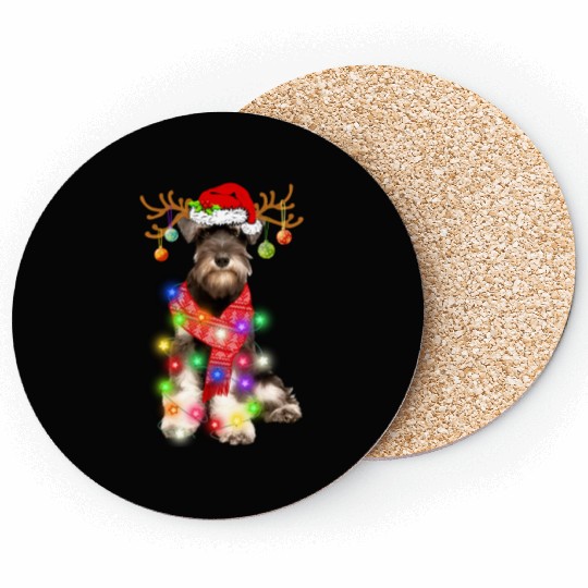 Funny Puppy Lover Schnauzer Christmas Lights Coasters