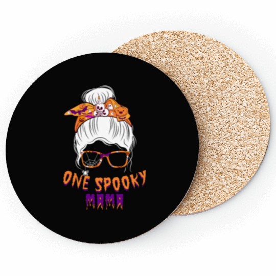 One Spooky Mama Skull Pumpkin Halloween Coasters
