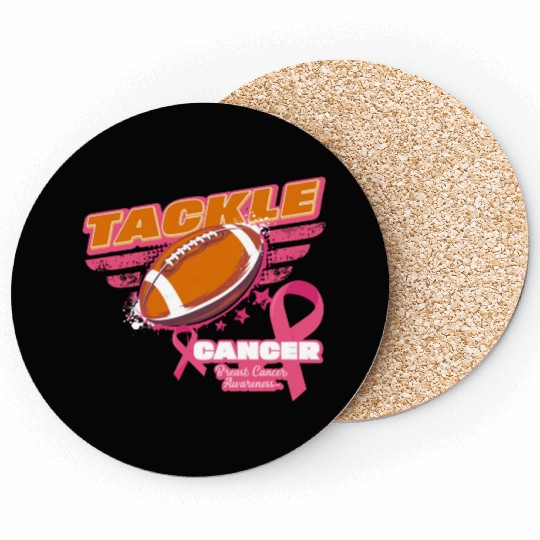 American Football Tackle Breast Cancer Awareness Coasters