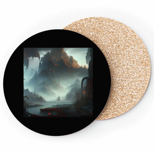 Misty Mountains in a Fantasy Scene Coasters