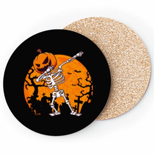 Dabbing Skeleton Jack O Lantern Pumpkin Halloween Coasters