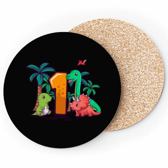 1st Birthday T-Rex Triceratops Dinosaur 1 Year Coasters
