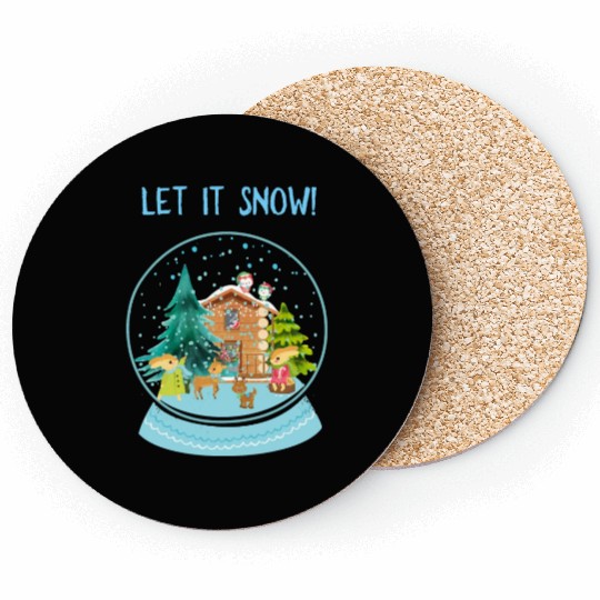 Let It Snow Snowglobe Village Owls Deer Coasters