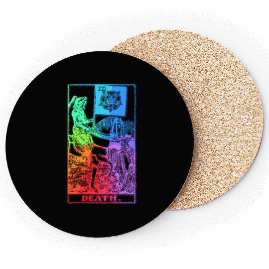 Death Tarot Card Psychic Occult Pagan Witch Rainbo Coasters