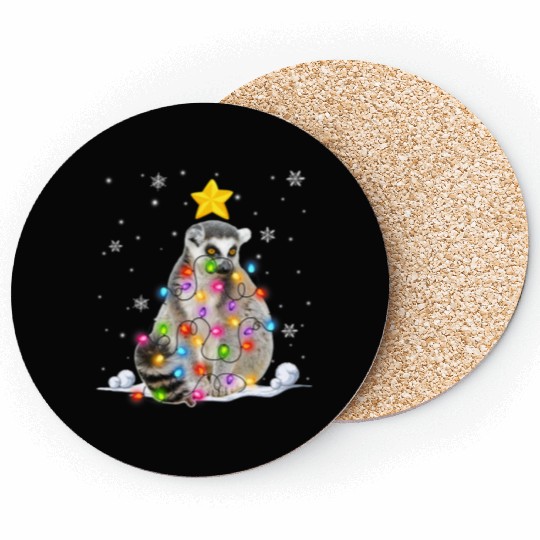Xmas Lemur Animals Lover Christmas Tree Lights Coasters