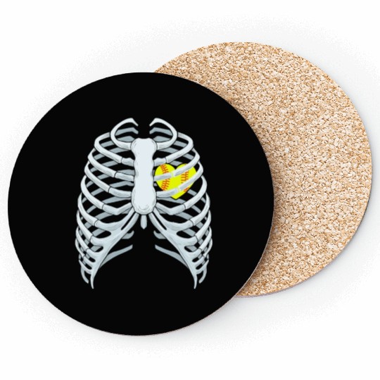 Funny Softbal Heart Skeleton Rib Cage Halloween Coasters