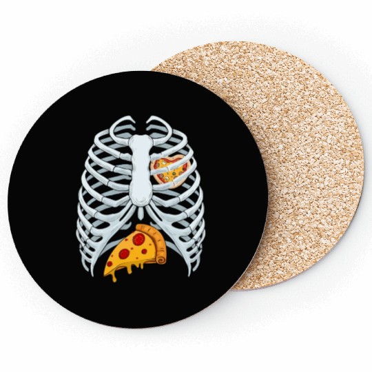 Funny PIzza Skeleton Rib Cage Halloween Costume Coasters