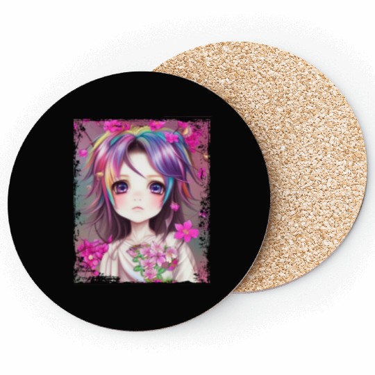 Anime Kawaii Chibi Girl Flowers Blossoms Gift Coasters