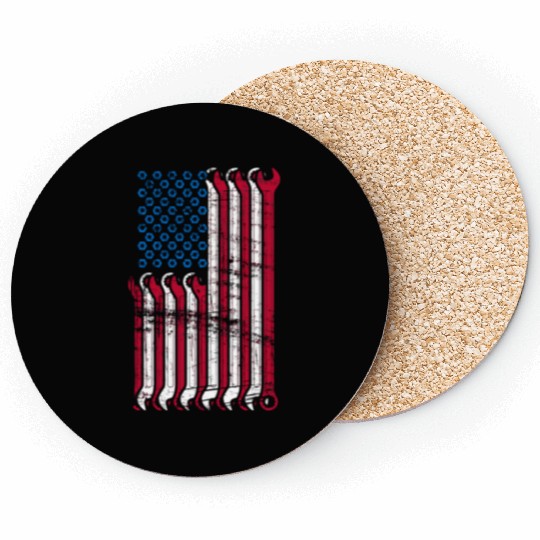 American Flag Mechanic Combination Wrenches Coasters