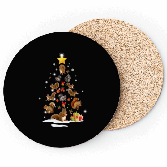 Squirrel Christmas Tree Squirrel Xmas Funny Gift Coasters