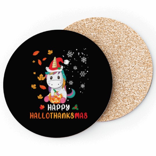 Unicorn Lover Halloween Happy Hallothanksmas Coasters