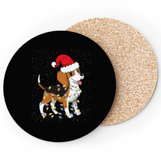 Christmas Lights Beagle Dog Lover Funny Xmas Gift Coasters