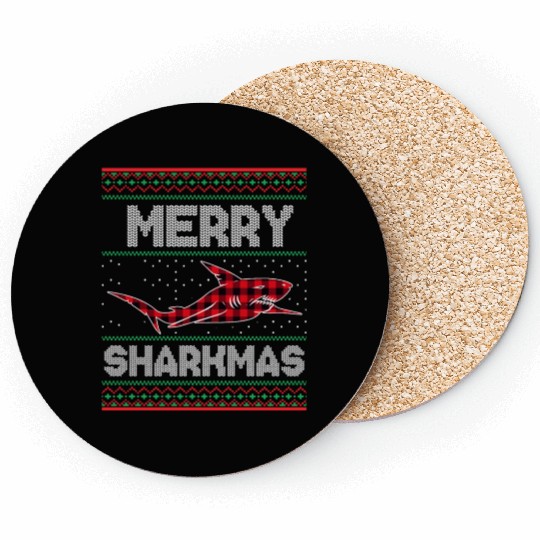 Merry Sharkmas Christmas Shark Lover Funny Xmas Coasters