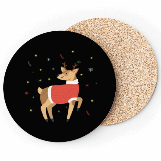 Cute Baby Reindeer Christmas Lights Santa Deer Coasters