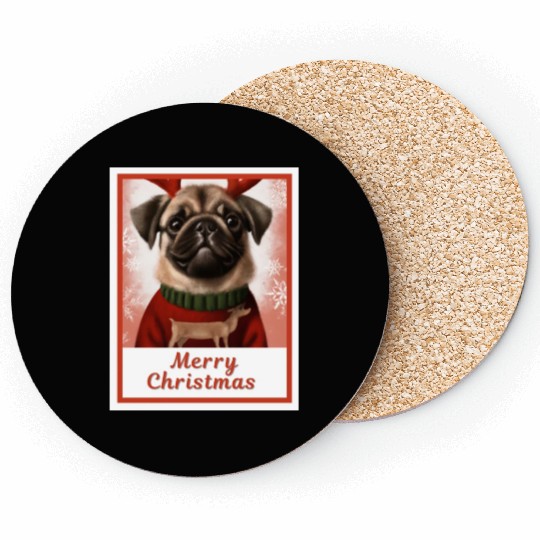 Portrait, Sweet happy doggy (Pug) in a Christmas. Coasters