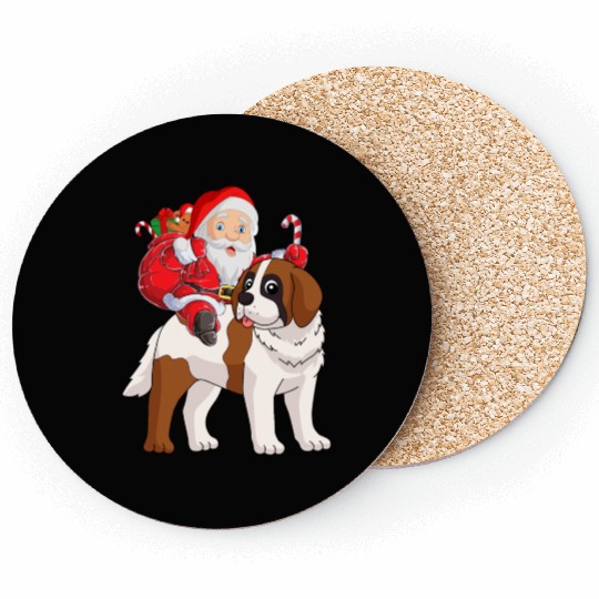Saint Bernard Christmas Santa Claus Xmas Pajama Coasters