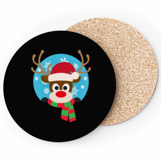 Cute Rudolph Red-Nosed Reindeer Christmas Design Coasters
