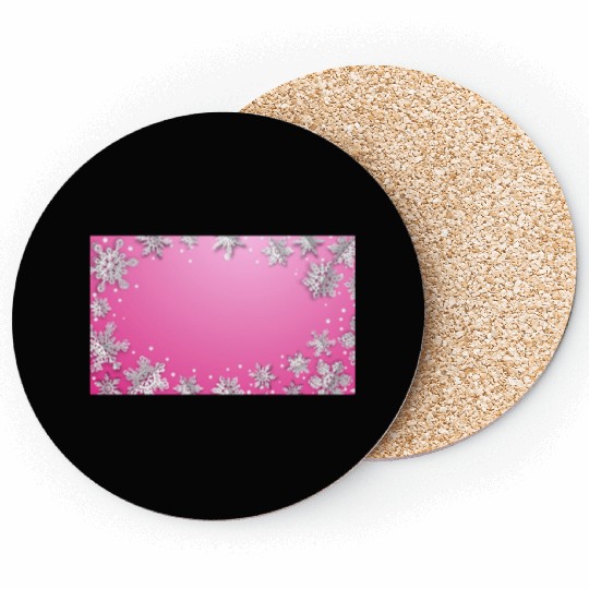 Winter Snowflakes Pink White Coasters