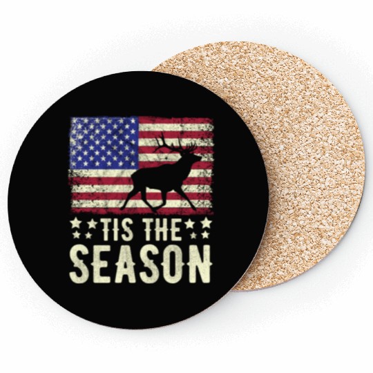 Tis The Season Retro American Flag Dear Hunting Coasters