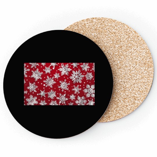 Modern Snowflakes Pattern Red Coasters
