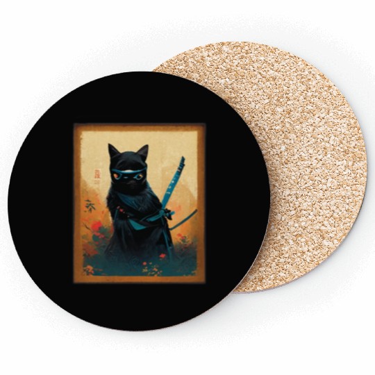 Black Cat Ninja Samurai Coasters