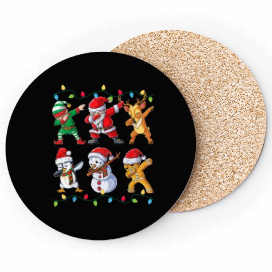 Dabbing Santa Elf Friends Christmas Coasters