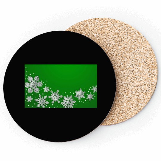 Christmas Snowflakes Green Winter Coasters
