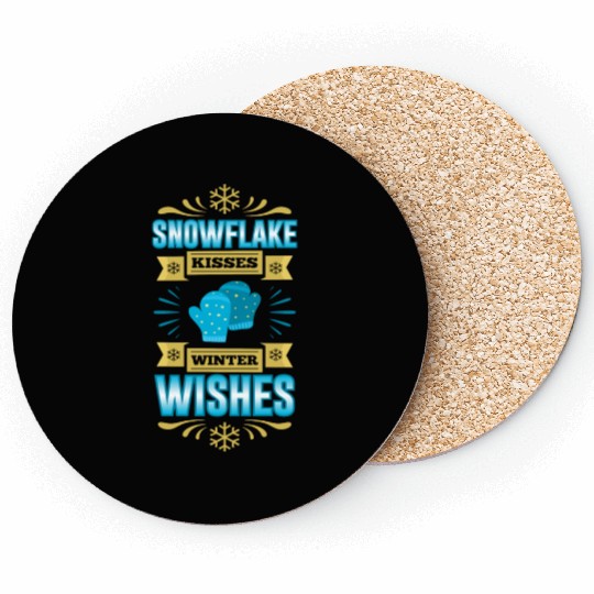 Snowflake Kisses Winter Wishes Christmas Santa Coasters