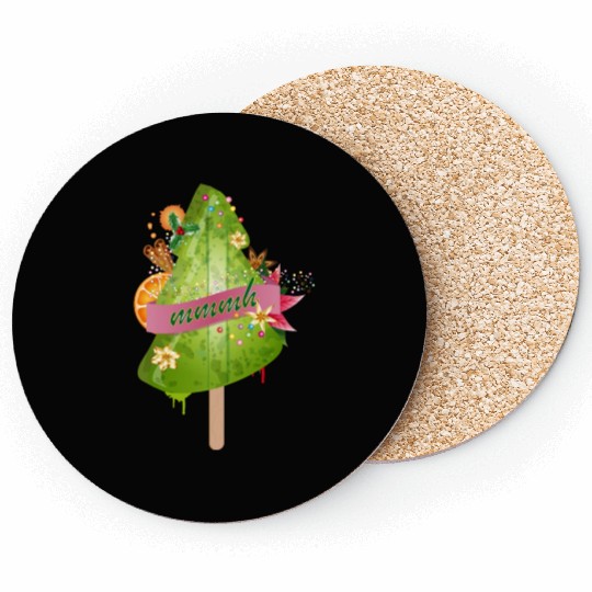 glowing Christmas tree ice cream and decoration Coasters