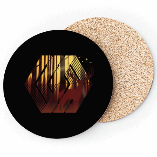 Modern Forest With Deer Coasters