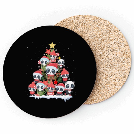 Cute Panda Puppy Christmas Tree For Women Girls Coasters