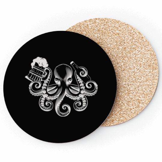 Octopus Beer Drinking Men Beer Lover Coasters