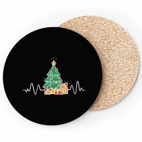Funny Christmas Tree Heartbeat Merry Christmas Coasters